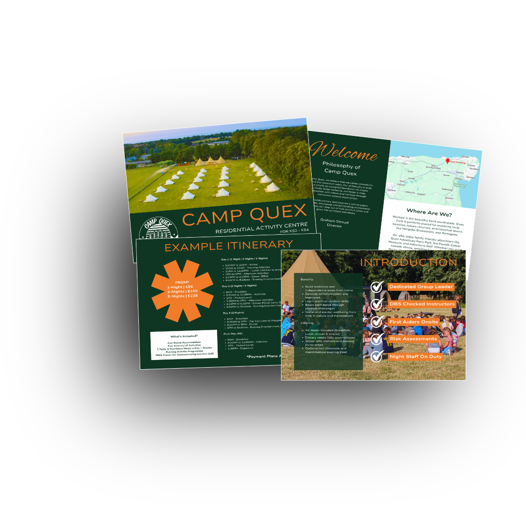 Camp Quex school trip planning pack brochure